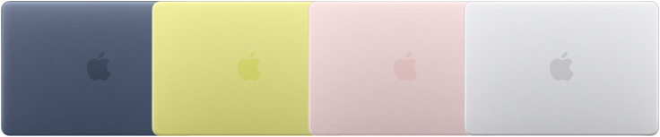 السطح الخارجي لأربعة موديلات من جهاز MacBook Neo يبيّن أربعة ألوان مختلفة