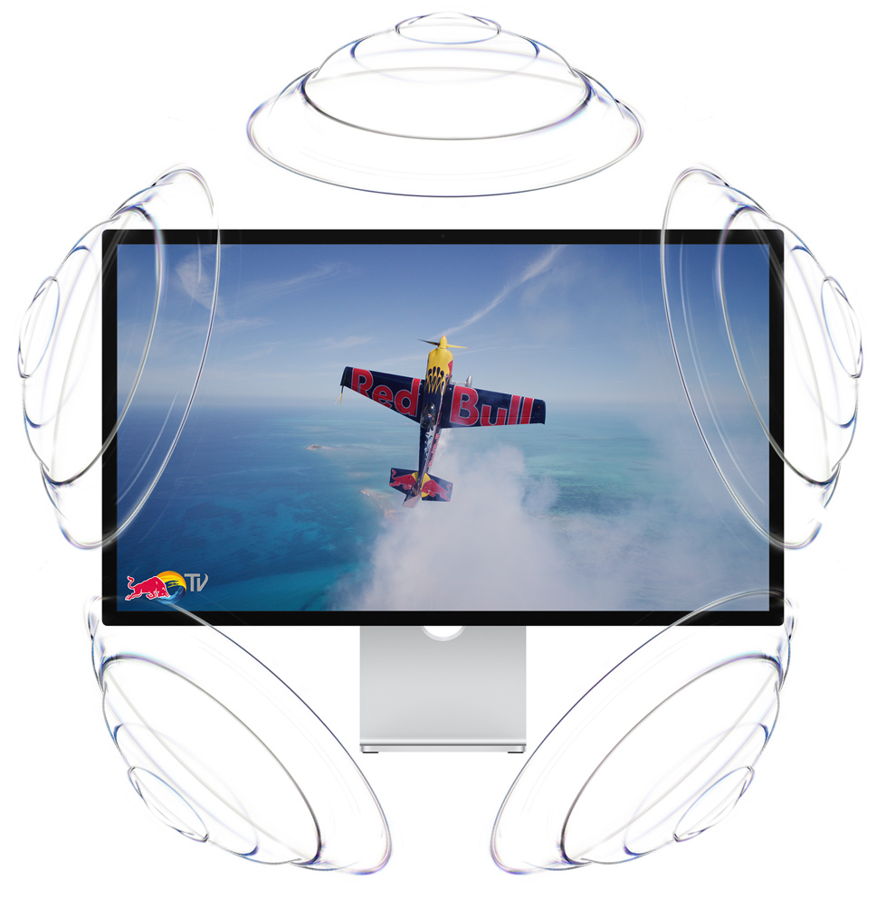 علان Red Bull ترويجي، طائرة Red Bull بمحرك واحد تحلق في الجو صعوداً.