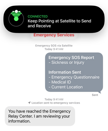 De feature SOS-noodmelding via Satelliet wordt gebruikt om de hulpdiensten in te schakelen voor een zieke of gewonde persoon