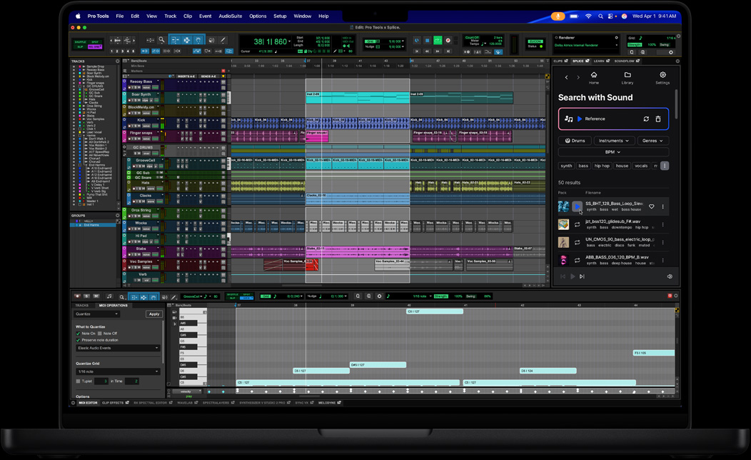 Écran de MacBook Pro affichant des outils professionnels utilisés pour le mixage d'un morceau